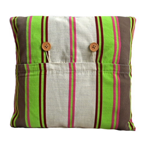 Loinloom Handwoven Stripe Green Indigenous Design Cotton Cushion Cover - Ethnic Inspiration
